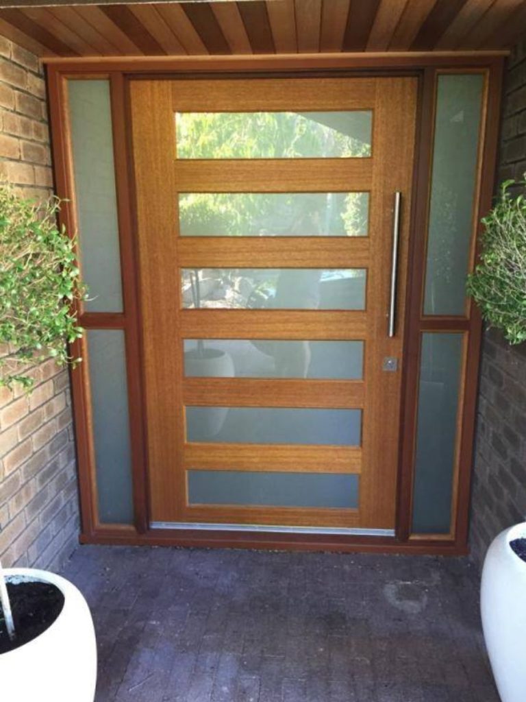 wooden front door in Perth with glass frosting